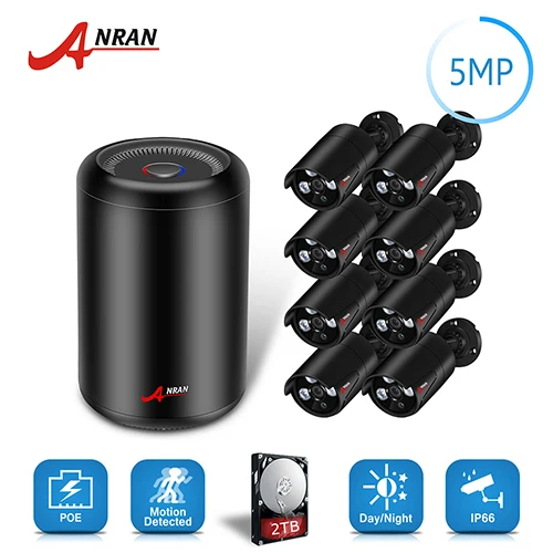 ANRAN CCTV H.265 8CH HD POE NVR 5.0MP 1920P Массив ИК День Ночь Открытый Пуля безопасности IP POE камера система с жестким диском - Цвет: 8 Cameras
