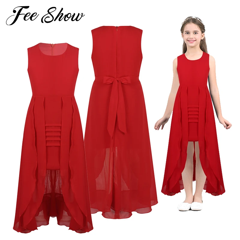 Шифоновое платье для больших девочек летнее асимметричное элегантное