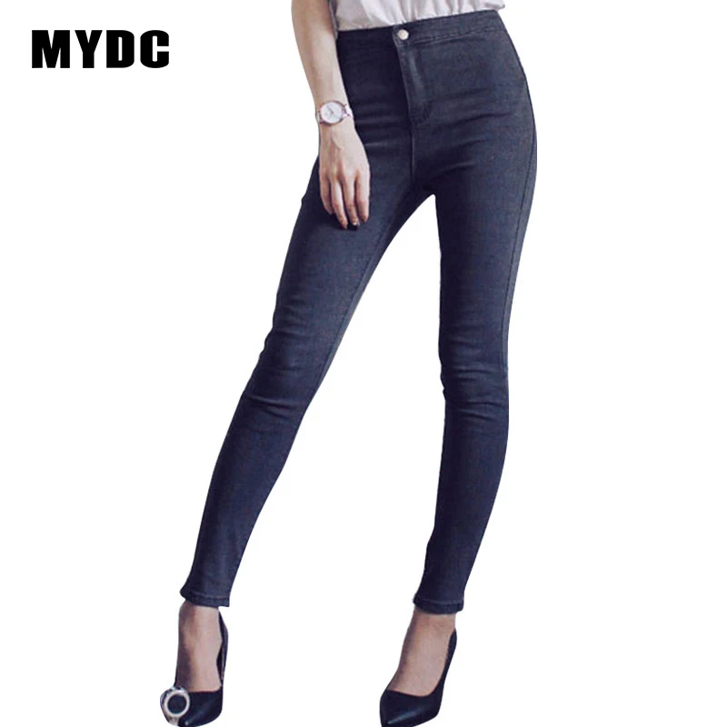 MYDC Высокая талия винтажные Длинные обтягивающие однотонные джинсы для женщин 2018