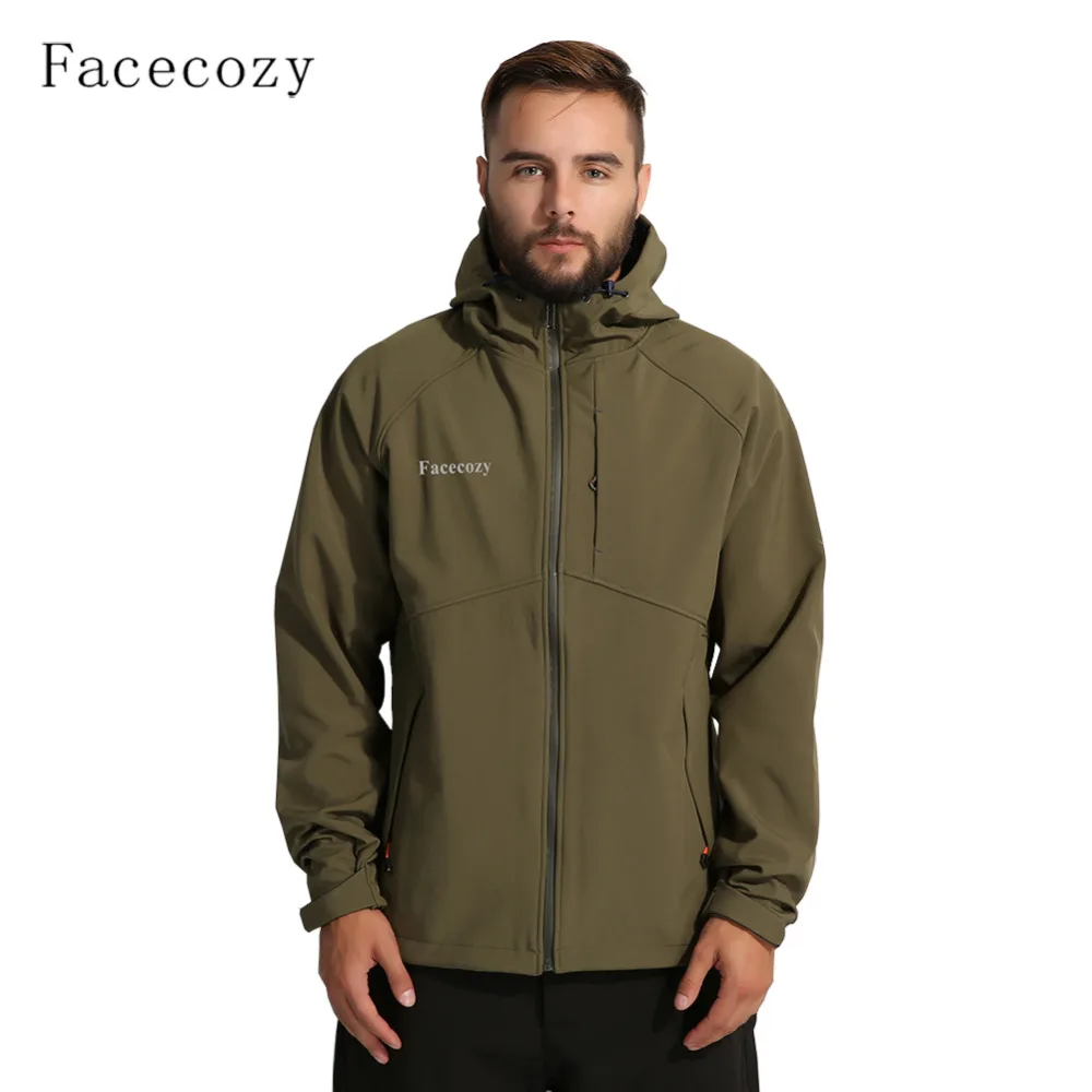 Facecozy, мужские зимние походные куртки, флисовые, водонепроницаемые, дышащие, для кемпинга, треккинга, софтшелл, одноцветные, с капюшоном, для рыбалки, альпинизма