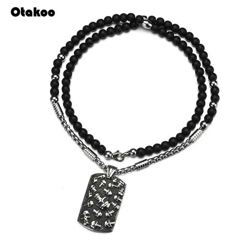 Otakoo North Vikings подвеска в виде черепа серебро цепочка из нержавеющей стали черный