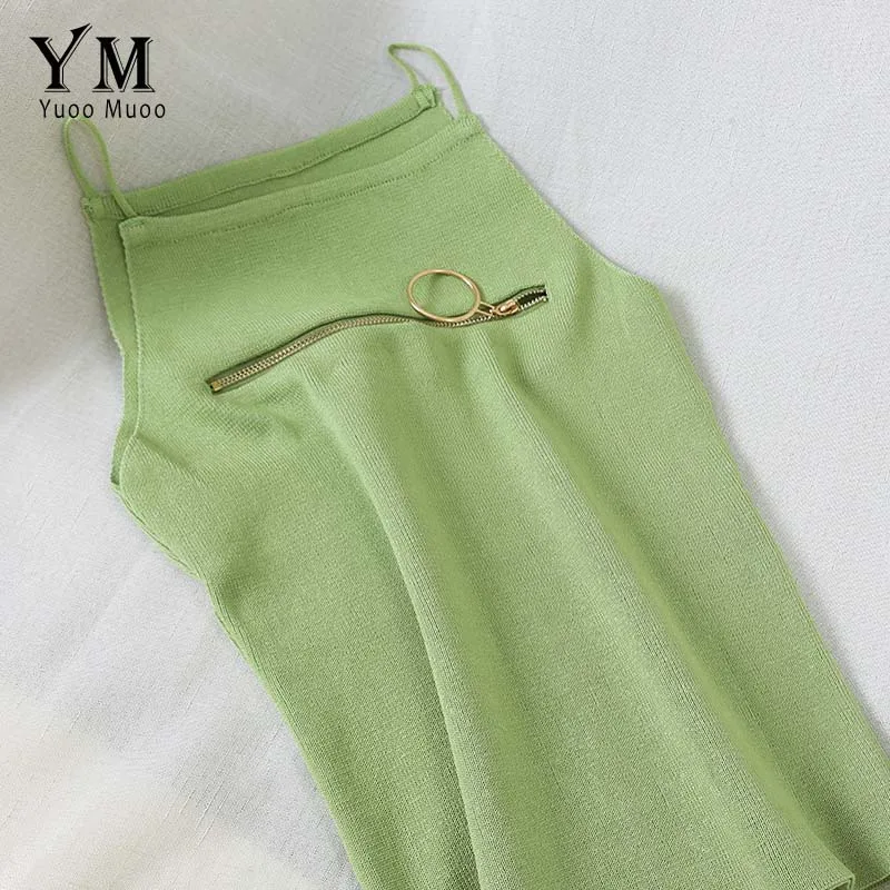 Зеленый YuooMuoo Korean Style Streetwear Tank Top Women Camis Zipper Design Spaghetti Strap Summer Knitted Vest Top Chic Festival Tops - Цвет: Зеленый