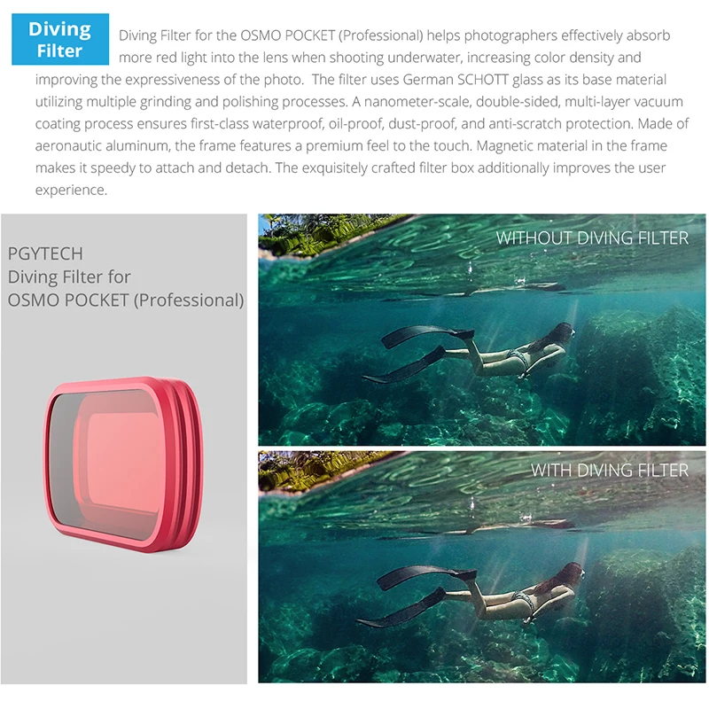PGYTECH OSMO POCKET Light Red Snorkeling Filter Set(Pro) Diving for Pocket Gimbal Accessories DJI | Электроника