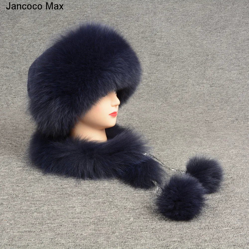 Jancoco Max/новые стильные женские теплые зимние шапки из натурального меха кролика Рекс и лисы модные меховые шапки шарф наивысшего качества S7145