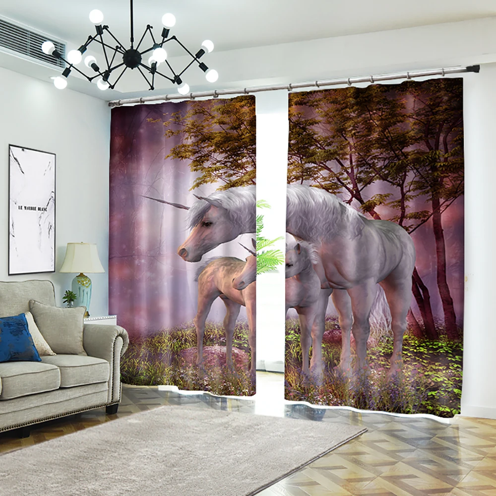 Затемненные шторы с 3D цифровой печатью и изображением единорога|Занавески| |