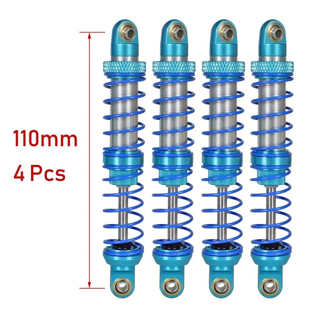 110mm 4pcs Масляный Регулируемый 80 мм, 90 мм, 100 мм, 110 мм, 120 мм, металлический амортизатор для 1/10 Rc автомобилей, запчасти для грузовиков, гусеничный осевой Scx10 Trx4 D90 - Цвет: 110mm 4pcs