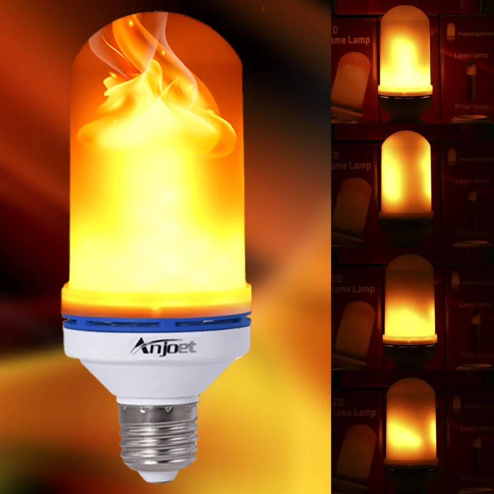 Anjoet E26 E27 LED Flame Effect Fire Light Bulb SMD2835 Flickering Emulation Decorative Flame Lamp 1200K AC85V~265V Club Bedroom