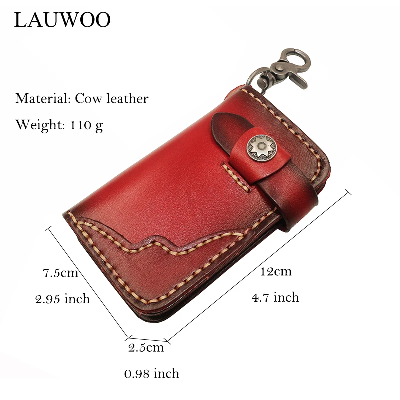 LAUWOO Brand designer Men genuine leather Key wallet Vintage retro punk key holder wallets Women 's housekeeper Cases |