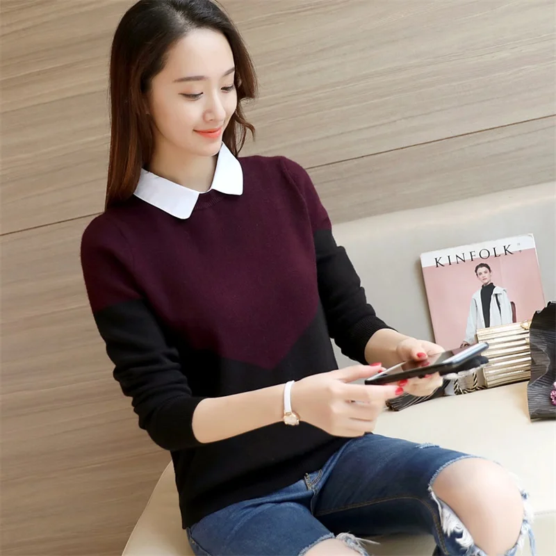 

OHCLOTHING 2020 new Korean women's knitted color shirt shirt collar sweater F1517