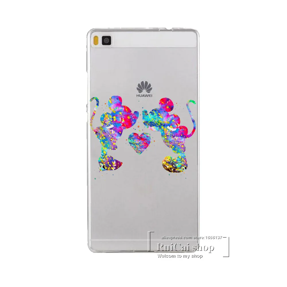 Жесткий чехол для Huawei P6 P7 P8 P9 P10 P20 Lite Pro Plus 2017 с мультяшными поцелуями Микки и Минни