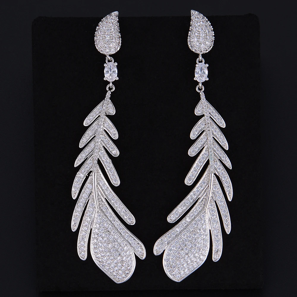 GODKI 83mm Luxury Feather Leaf Full Cubic Zirconia Engagement Wedding Party Nightclub Earring Dressing Up Jewelry | Украшения и