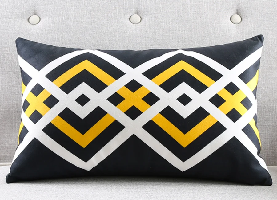 Бесплатная доставка! Черно желтая квадратная подушка с геометрическим