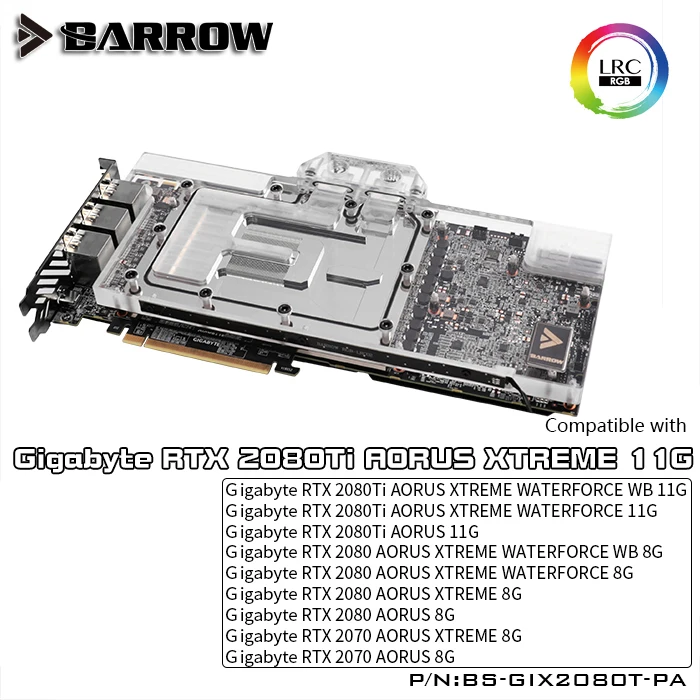 Курган BS-GIX2080T-PA, LRC 2,0 полное покрытие видеокарты водяного охлаждения блоки, для Gigabyte AORUS RTX2080Ti/2080/2070