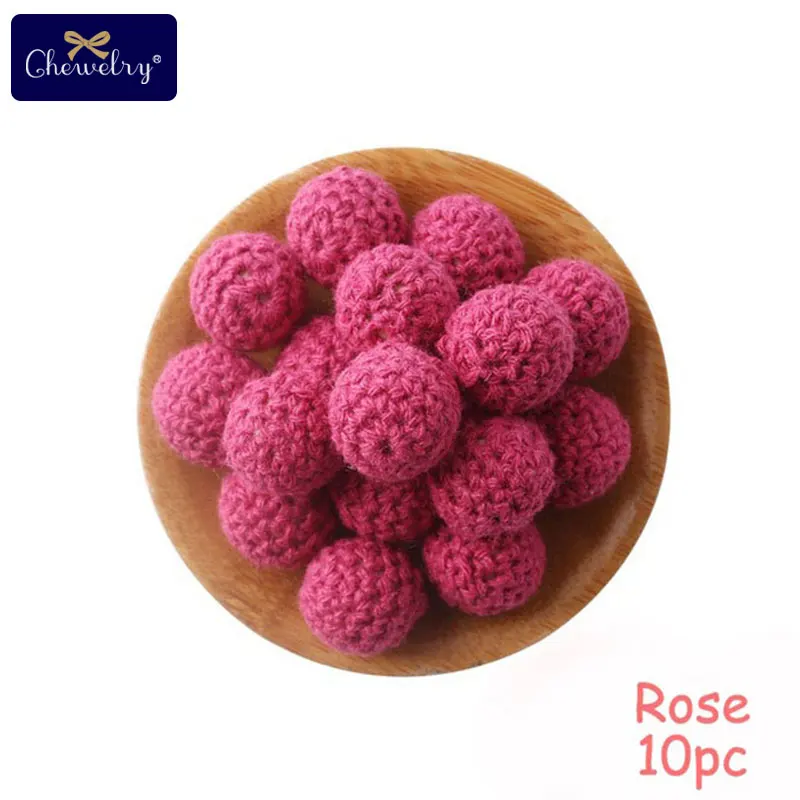 Hot pink Crochet 10 шт. круглый деревянный Прорезыватель для зубов крючком жевательные, бусины зуб кормящих Цепочки и ожерелья прорезывания зубов детские бусы Прорезыватель для зубов свободные шарики для детей Товары - Цвет: Hot pink Crochet