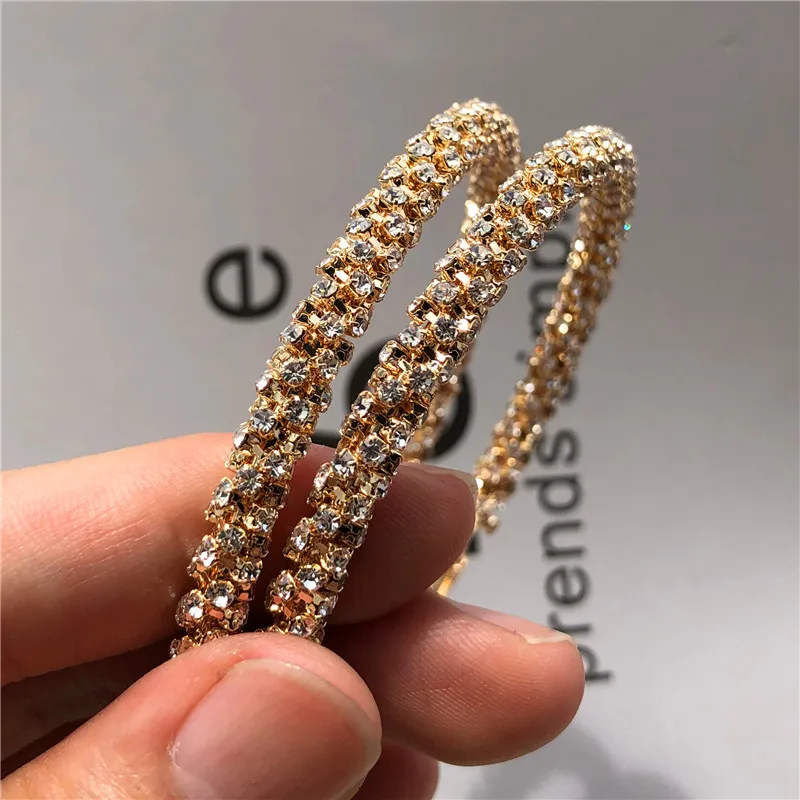 Gold Color Роскошные женские хрустальные большие круглые серьги серебряные серьги с золотыми стразами Boho Длинные свисающие свадебные серьги для женщин - Окраска металла: Gold Color