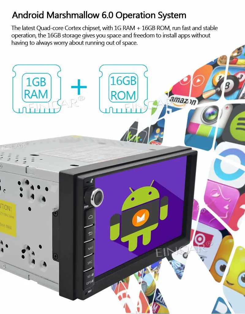 Android 6 0 Автомобильный стерео в тире головное устройство 2 Din автомагнитола 7 ''gps
