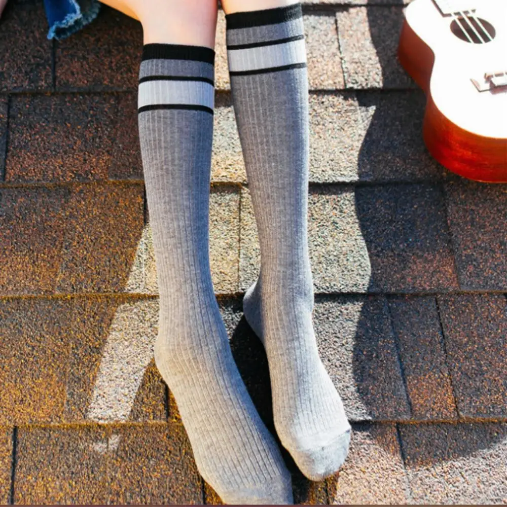 Хлопковые женские гольфы 2 линии полосатые чулки модные распродажа|Чулки| |