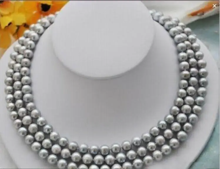 Ожерелье из натурального жемчуга серого цвета 3 ряда 8-9 мм 17-19 дюймов желтая