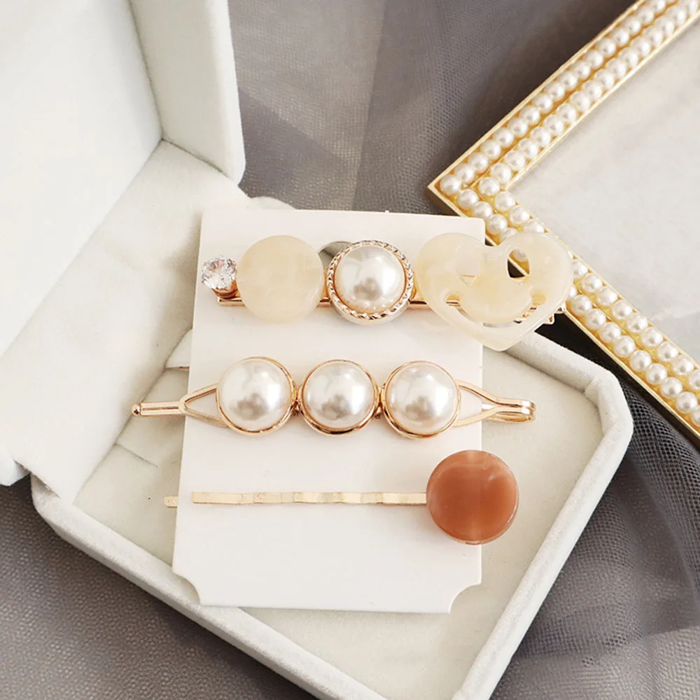 

3 PCS/SET Women Pearl Acrylic Hair Clips Snap Barrette Stick Hairpin Hair Accessories Headband Barrettes hair styling tools