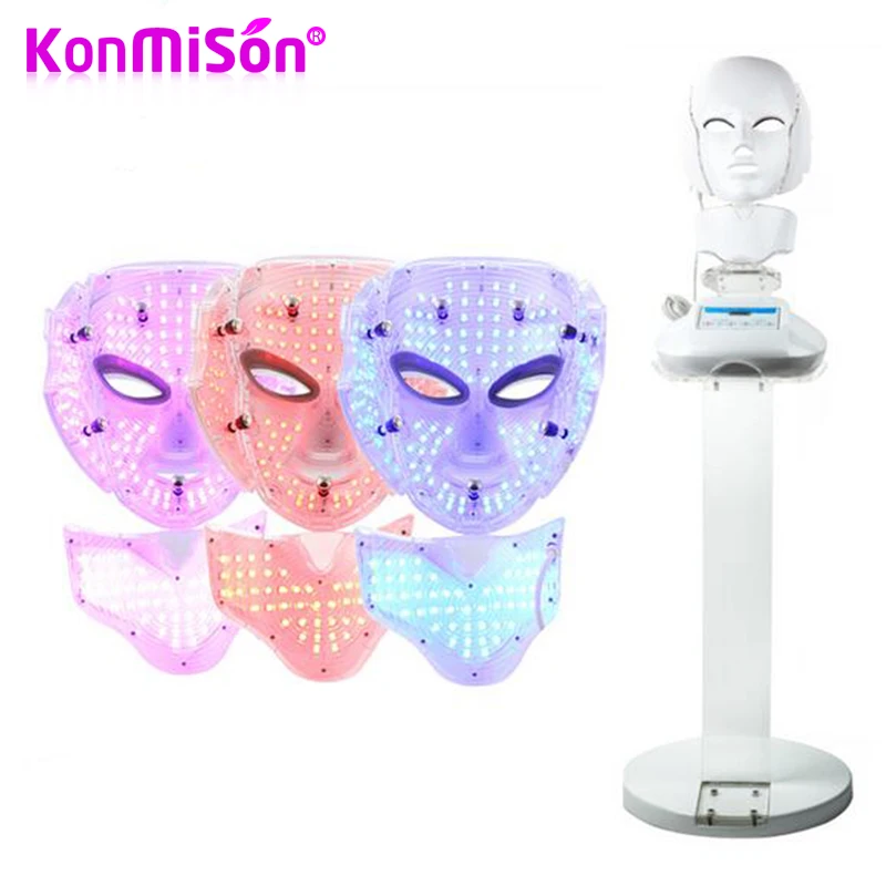 KONMISON 3 цветная фотонная светодиодная микро токовая терапия маска для лица и шеи