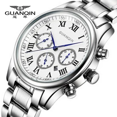 White 2 GUANQIN Лидирующий бренд, роскошные часы для мужчин, водонепроницаемые, нержавеющая сталь, повседневные мужские кварцевые часы, мужские спортивные часы, модные часы - Цвет: White 2