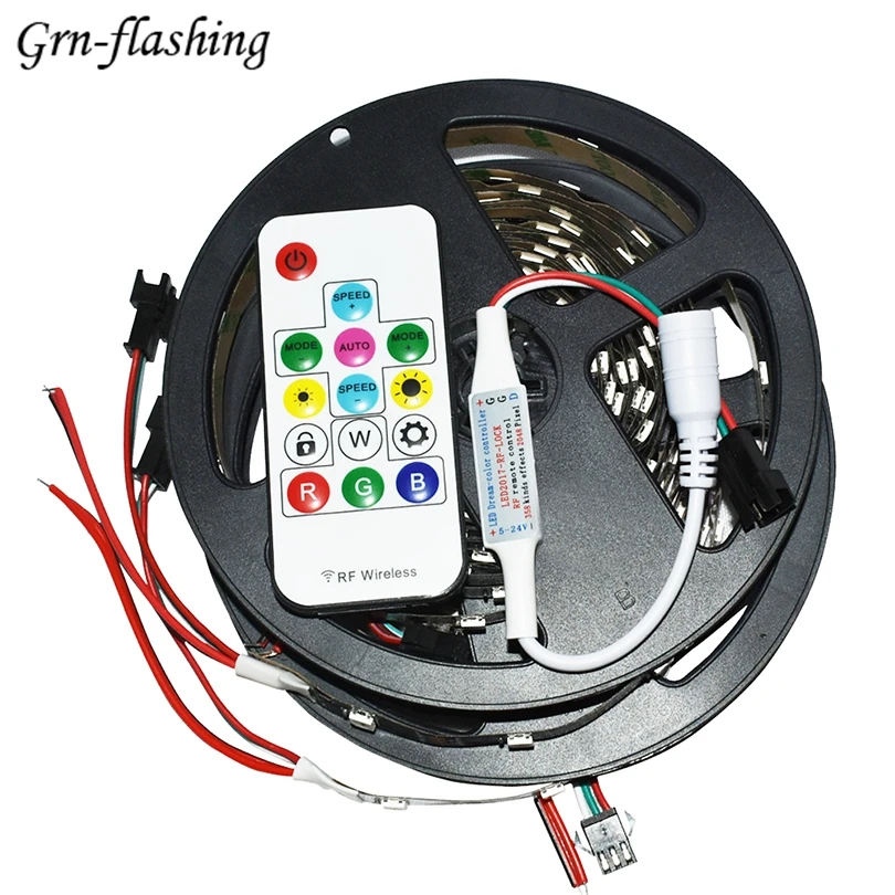 

Умная Светодиодная лента WS2812 IC, индивидуально Адресуемая SMD 5050, 5 м, 5 в постоянного тока, черная/белая печатная плата, 30 пикселей/светодиодов/...