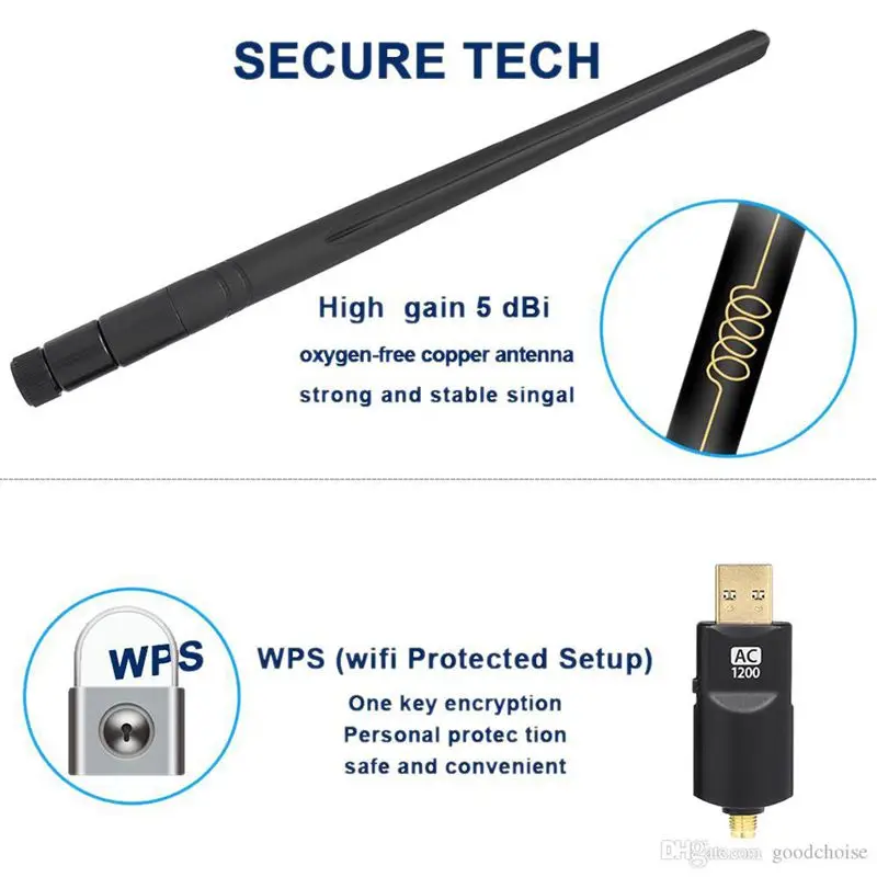 1200M беспроводная сетевая карта 2 4G/5 8G Usb3.0 Двухдиапазонная Usb гигабитная Wifi