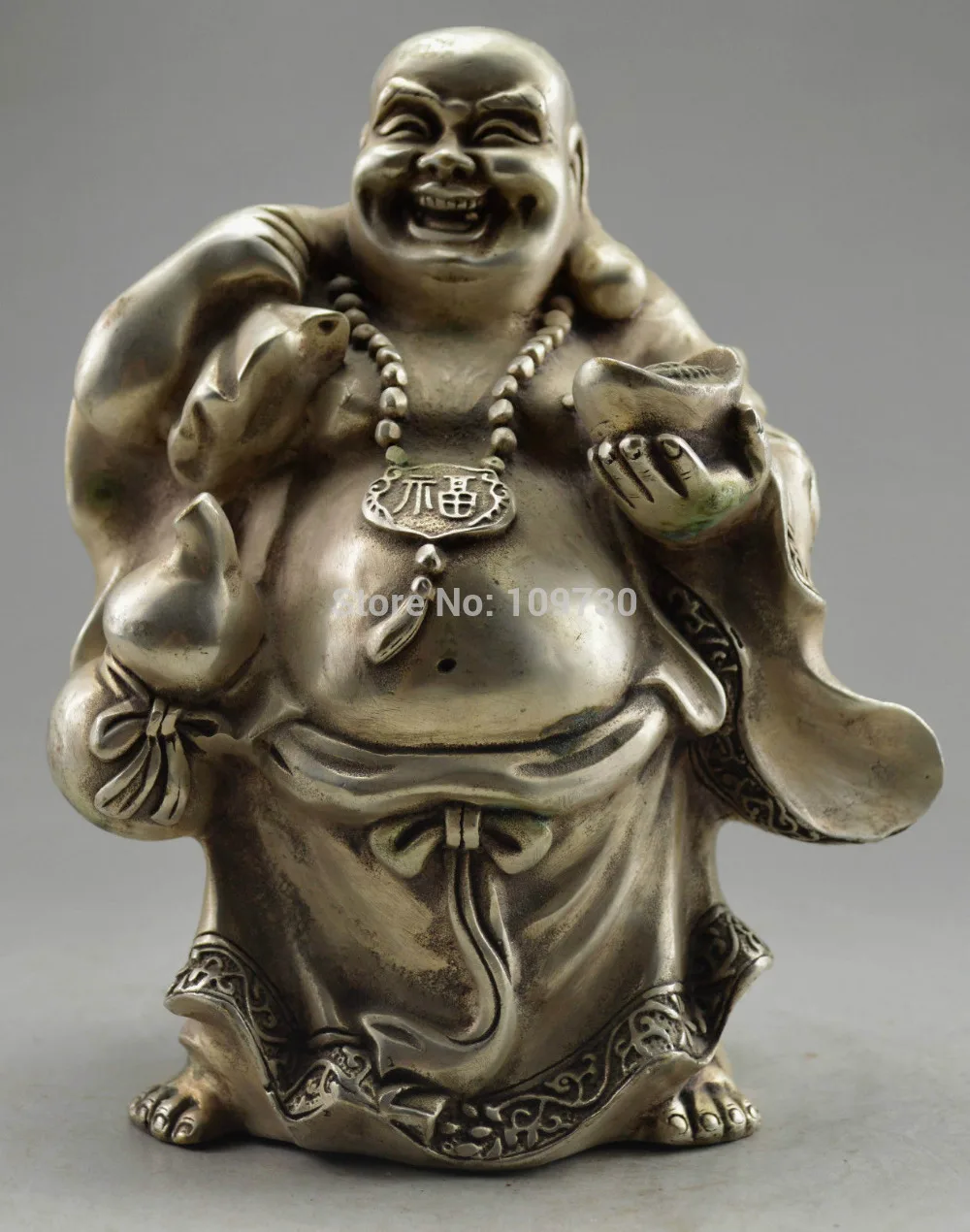 Bir 001950 Коллекционная декорированная Старый Серебряный тибетский Будда Золотая