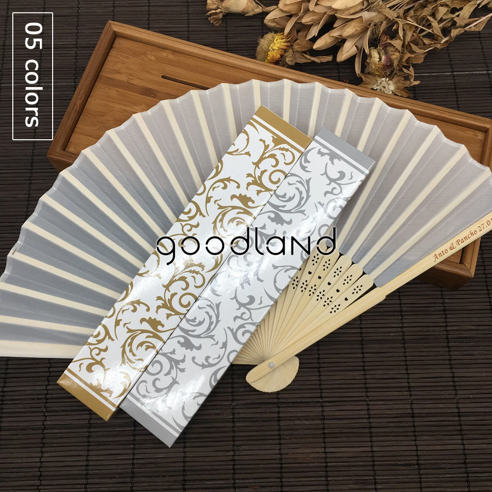 

Wholesale Free/Drop Shipping 100pcs/lot Personalized Plain Hand Held Fabric Hand Fan with Paper Box Wedding Gifts for Guests