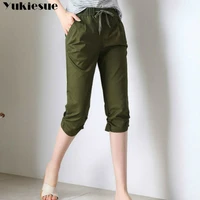 streetwear womens plus size s xxxl summer high waist elastic pants capris for women harem pants female trousrs half length