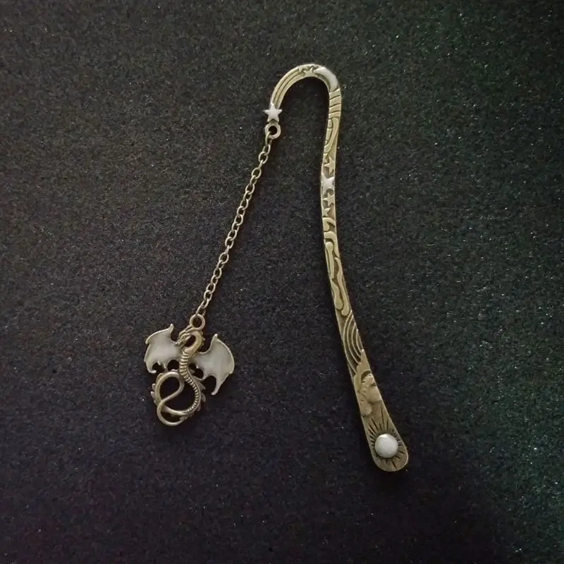 Vintage Metal Bookmark Pterosaur Pendant Handsome Beautiful Hairpin Sun And Moon Stars Grain Double Color Optional | Канцтовары для