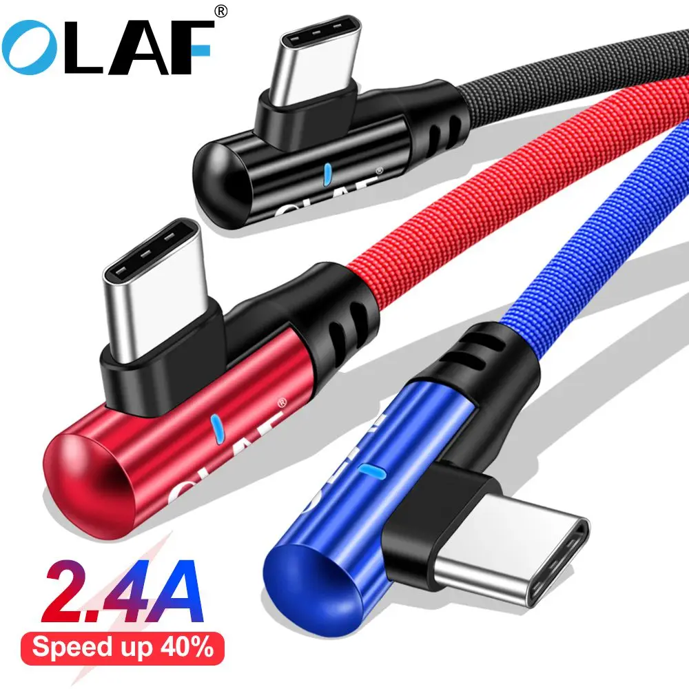 OLAF 2.4A USB Type C 90 градусов кабель для Samsung Galaxy S10 S9 Plus Xiaomi Mi 8 6 9 LG быстрой зарядки и