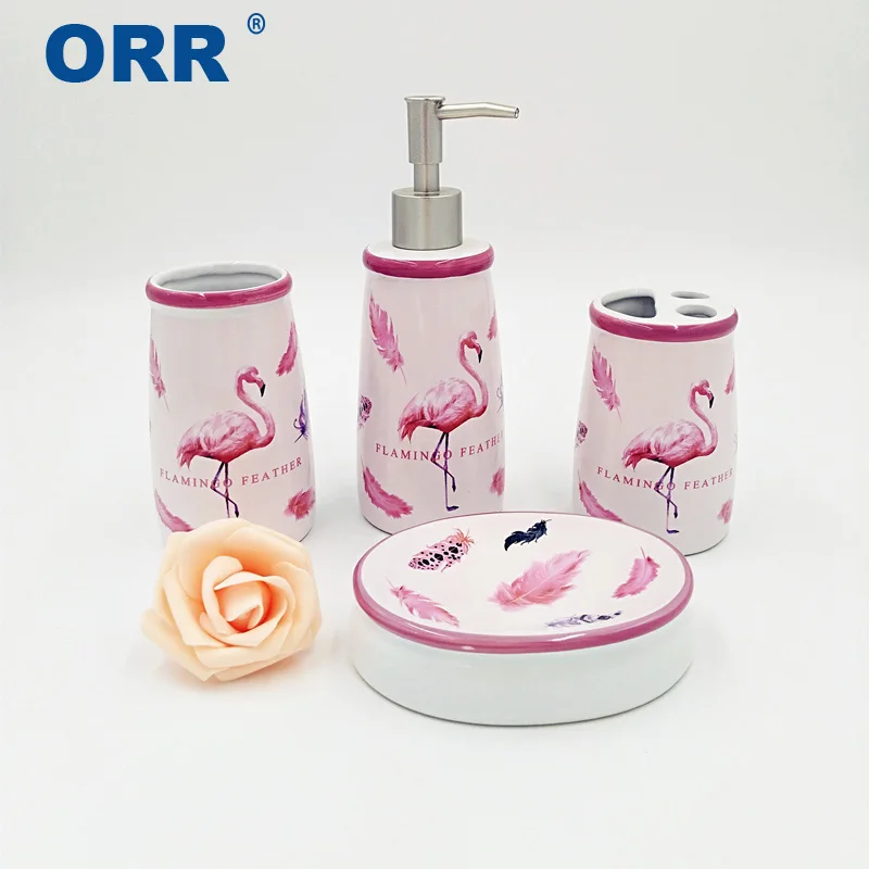 Набор для ванной комнаты аксессуары фламинго 4 шт. керамика бесплатная доставка