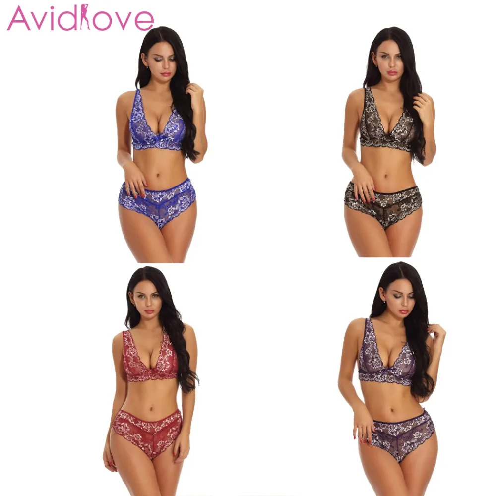 Женское кружевное нижнее белье Avidlove черное сексуальное с цветочным принтом
