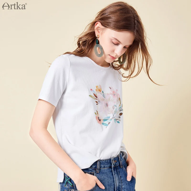 ARTKA 2019 женская летняя футболка с круглым вырезом повседневные свободные коротким
