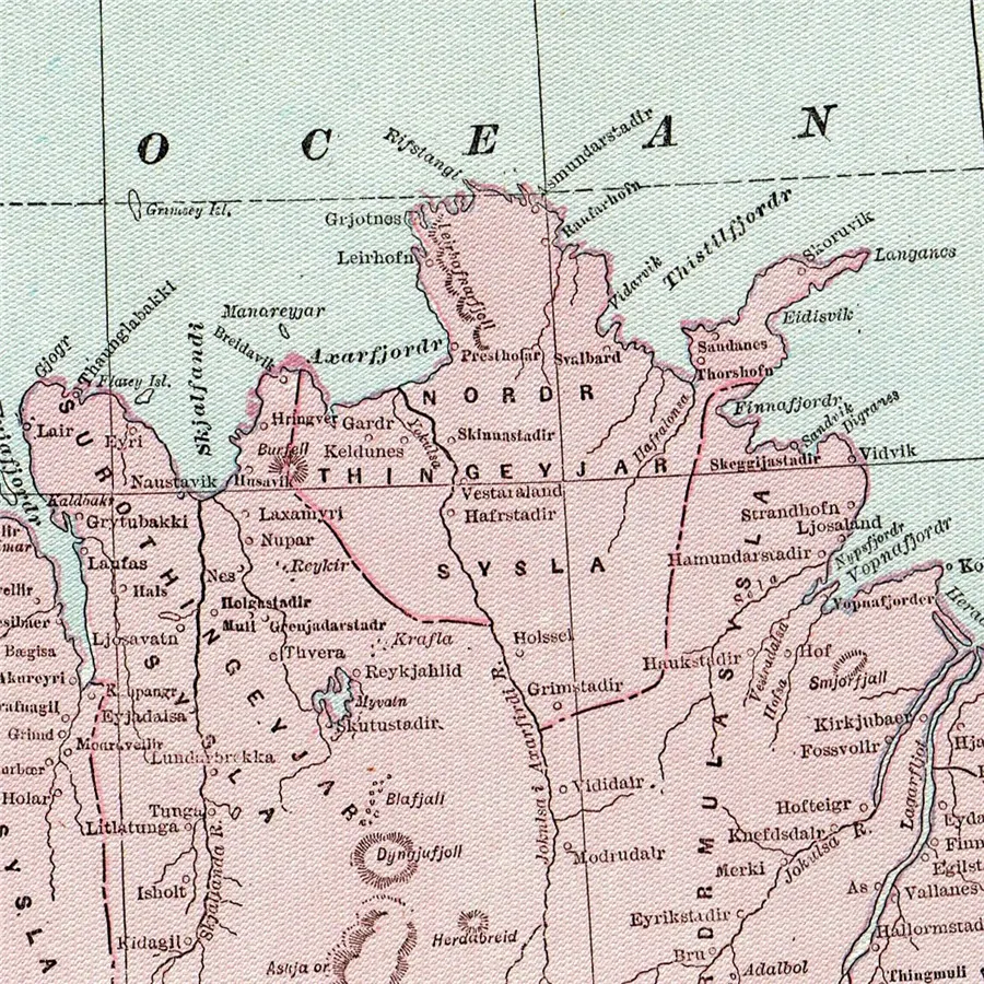 1891 Античная Исландская карта розовый цвет живопись винтажный холст печать плакат стены искусства стикеры кафе бар дома изысканный дизайнерский Декор