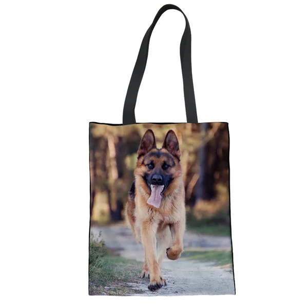 LMF1503Z22 WHEREISART новые холщовые сумки-тоут немецкая овчарка собака печать женские Наплечные сумки Дамская девушка Складная хозяйственная сумка для девочек - Цвет: LMF1503Z22