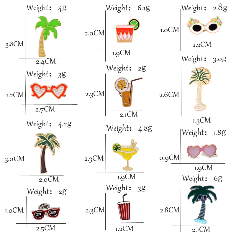 3 шт./компл. брошь в виде мультяшных солнцезащитных очков сок кокосовых деревьев