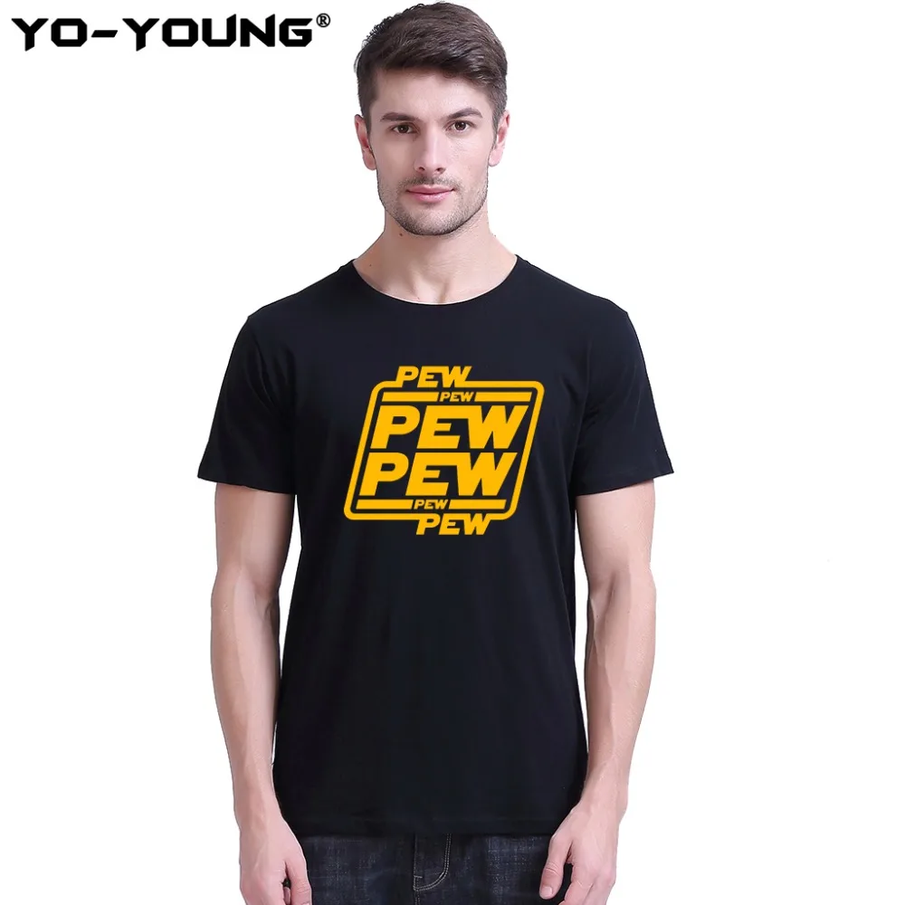 Йо молодые мужские футболки Звездные войны забавные буквы дизайн &quotPEW&quot Золотой