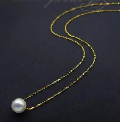Ожерелье из желтого золота 8-9 мм натуральный белый жемчуг акоя 18 К | Украшения и