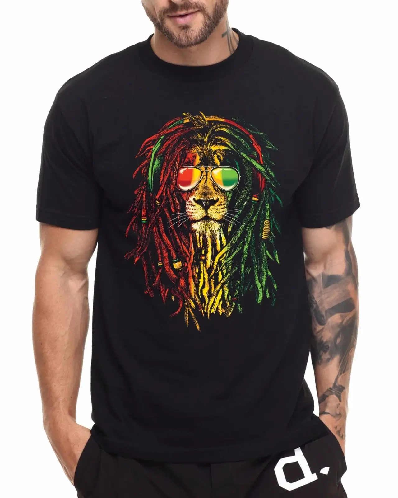 Мужская футболка в стиле хип хоп RASTA LION REGGAE коричневая рок унисекс|Мужские