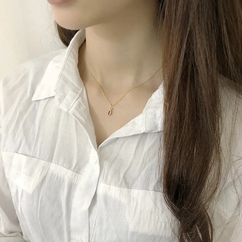 Pink zircon clavicle necklace s925 sterling silver for women | Украшения и аксессуары