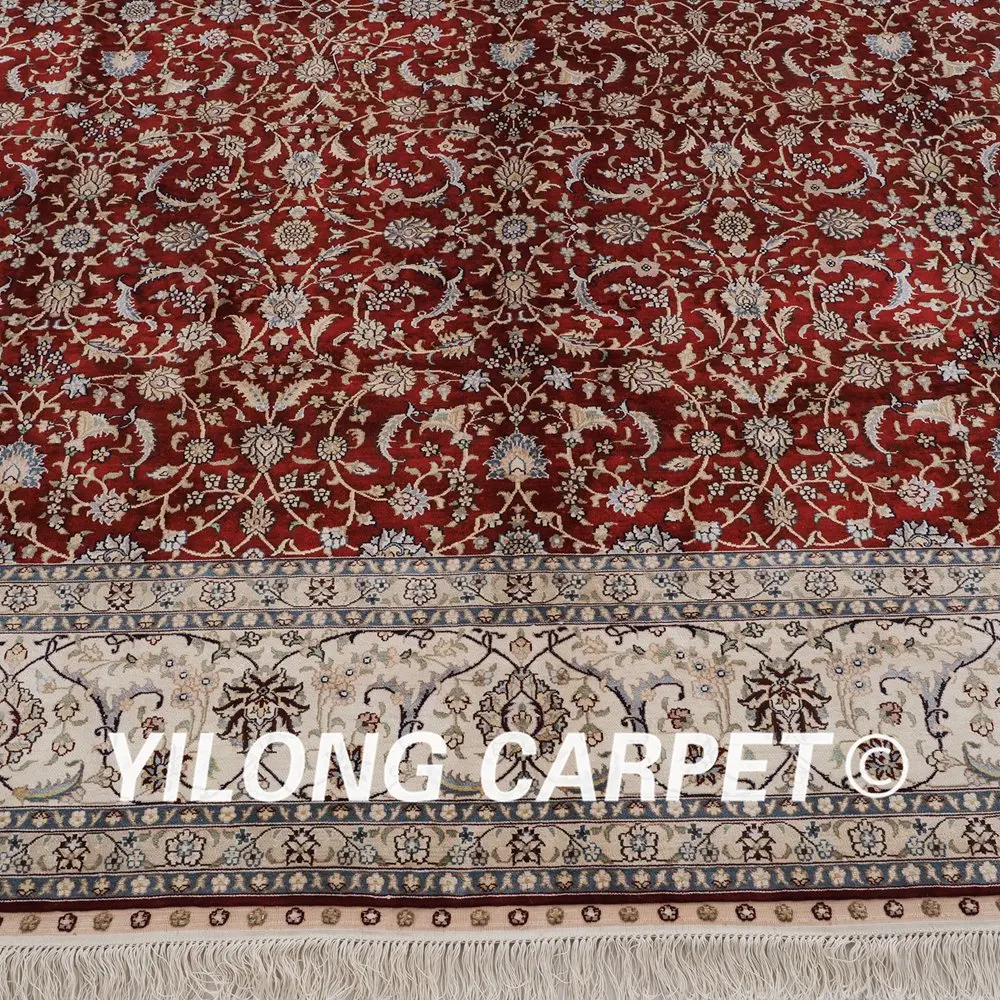 YILONG 9'x12' красный ручной УЗЕЛКОВЫЙ дворцовый ковер традиционный шелковый