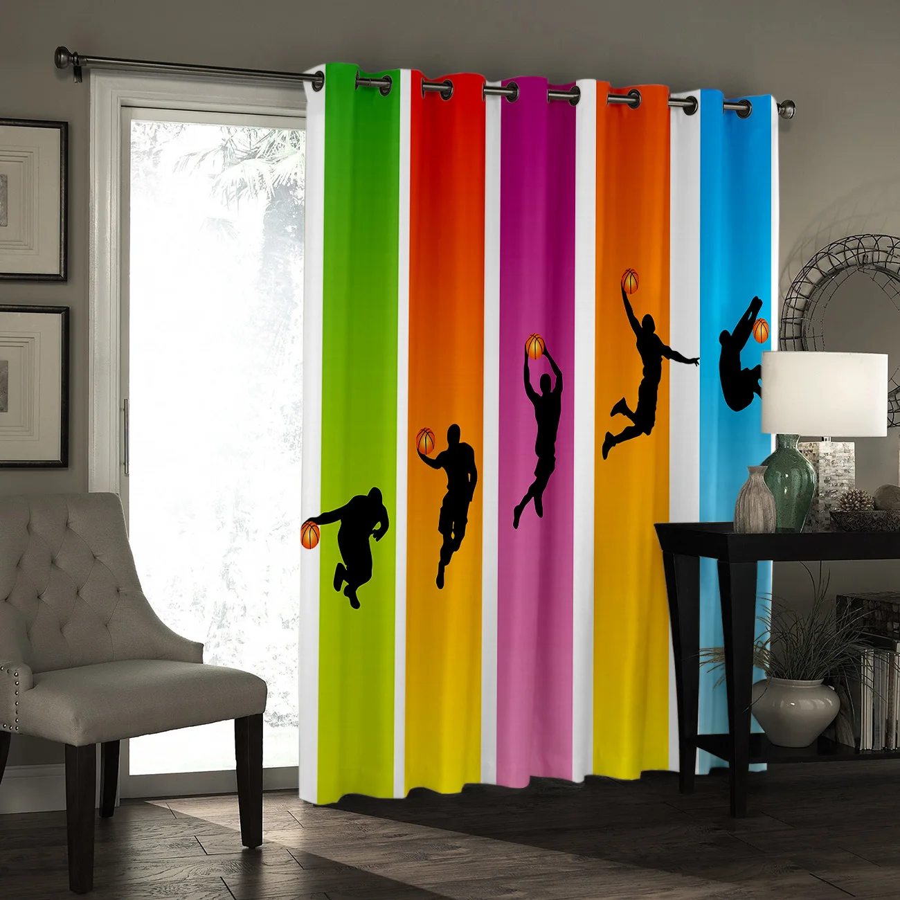Basketball Mobilization Curtain Lights Bathroom Kitchen Fabric Drapes Indoor Decor Panels With Grommets Window | Дом и сад