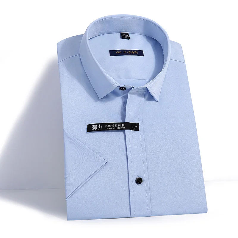 Эластичность Slim Fit мужские с коротким рукавом рубашка красный, белый цвет: черный, синий мужской торжественное платье Повседневная рубашка Классический сплошной Цвет - Цвет: D2-708