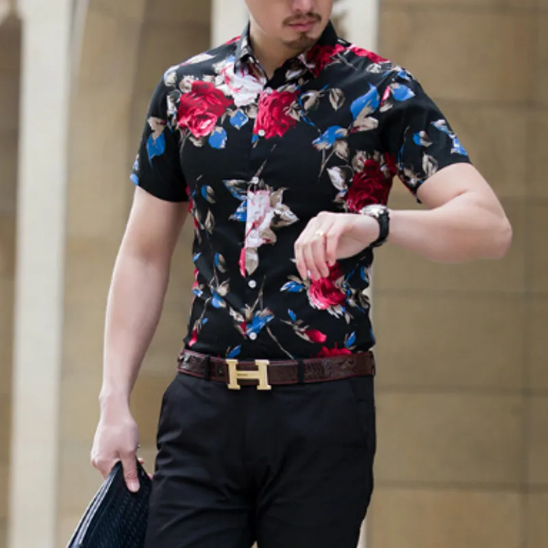 2018 Для мужчин летние шорты Высокое качество модные цветочные рубашки рукавом Slim