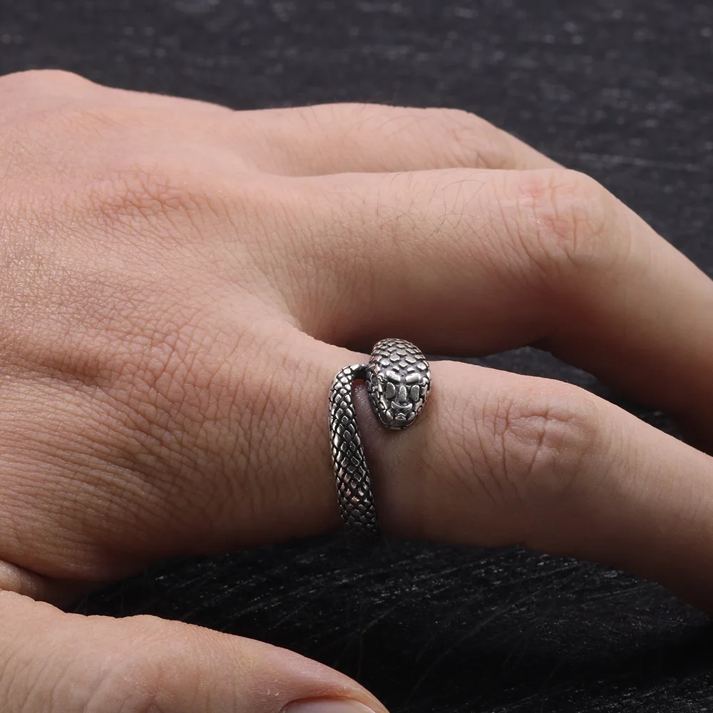 Настоящее 925 пробы Серебряное кольцо в виде змеи, готическое кольцо в виде черепа для женщин и мужчин, античное Ретро панк тайское серебряное ювелирное изделие в виде животного викинга