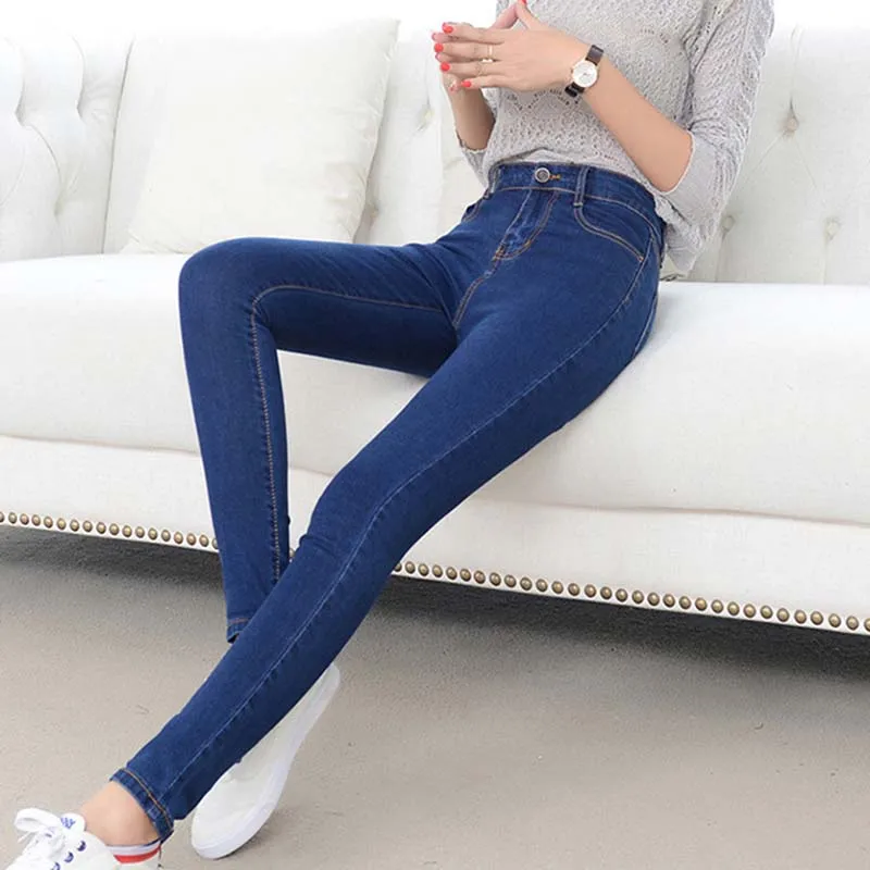 Весенние летние и осенние женские джинсы с высокой талией тонкие тянущиеся