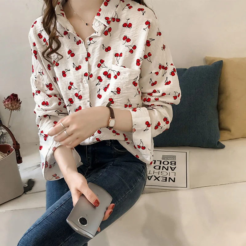 Свободная повседневная женская блузка рубашка хлопковая с длинным рукавом и