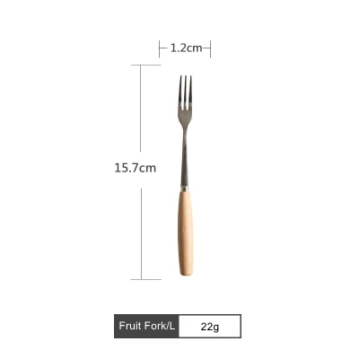 E-Fruit Fork-L Столовые приборы из нержавеющей стали с деревянной ручкой столовая Вилка десертная ложка нож кофе чайная ложка фрукты кухонные вилки Аксессуары для посуды - Цвет: E-Fruit Fork-L